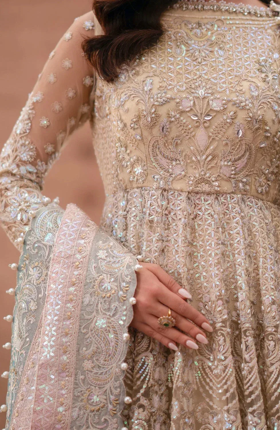 Maryum N Maria Gul Posh Wedding Formals Beige Net – view 3 – Poshaq