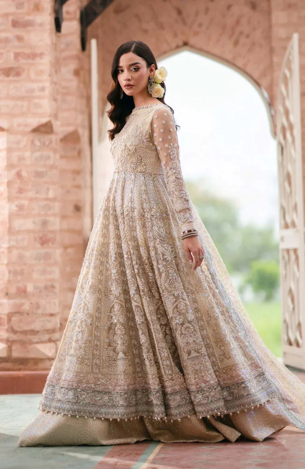Maryum N Maria Gul Posh Wedding Formals Beige Net – view 4 – Poshaq