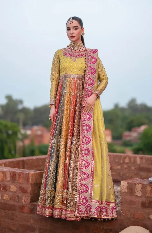 Maryum N Maria Gul Posh Wedding Formals Mustard Yellow Organza – view 1 – Poshaq