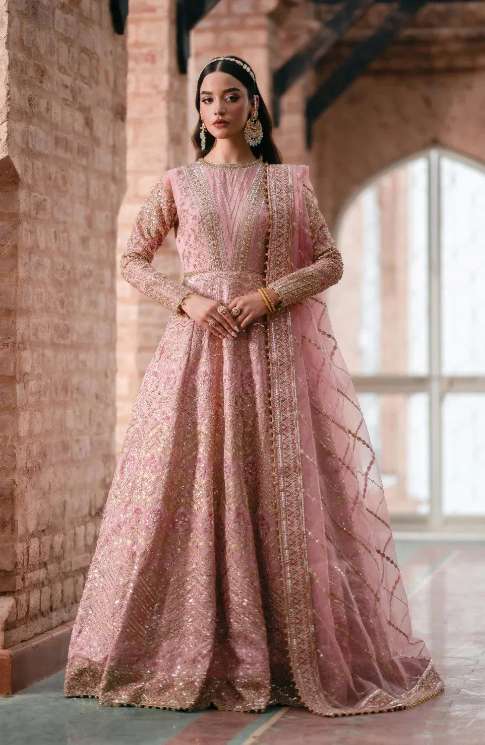 Maryum N Maria Gul Posh Wedding Formals Pink Organza – view 1 – Poshaq