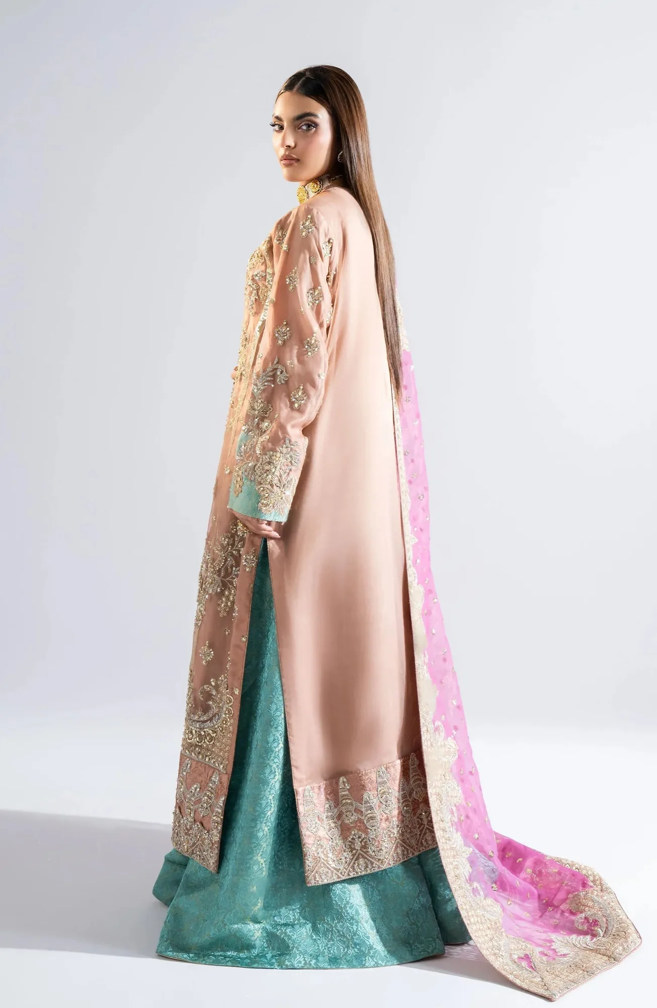 Maryum N Maria Riwayat Wedding Formals Pinkish Gray Organza – view 3 – Poshaq