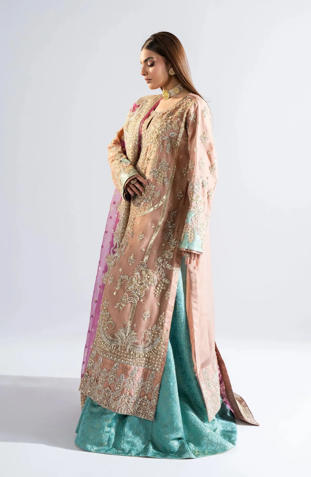Maryum N Maria Riwayat Wedding Formals Pinkish Gray Organza – view 4 – Poshaq