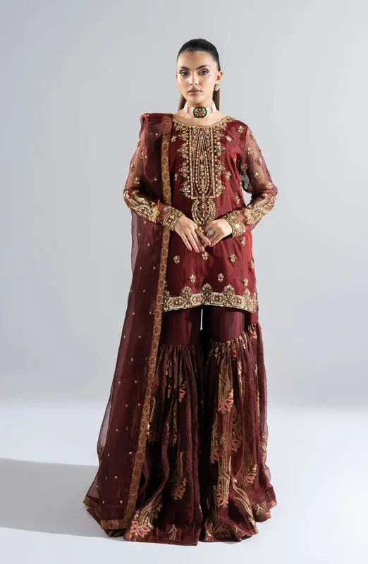 Maryum N Maria Riwayat Wedding Formals Wine Berry Organza – view 1 – Poshaq