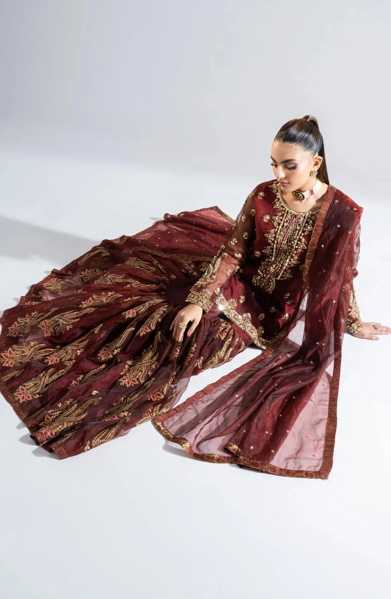 Maryum N Maria Riwayat Wedding Formals Wine Berry Organza – view 3 – Poshaq