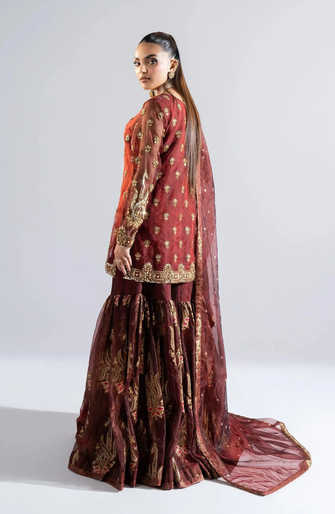 Maryum N Maria Riwayat Wedding Formals Wine Berry Organza – view 4 – Poshaq