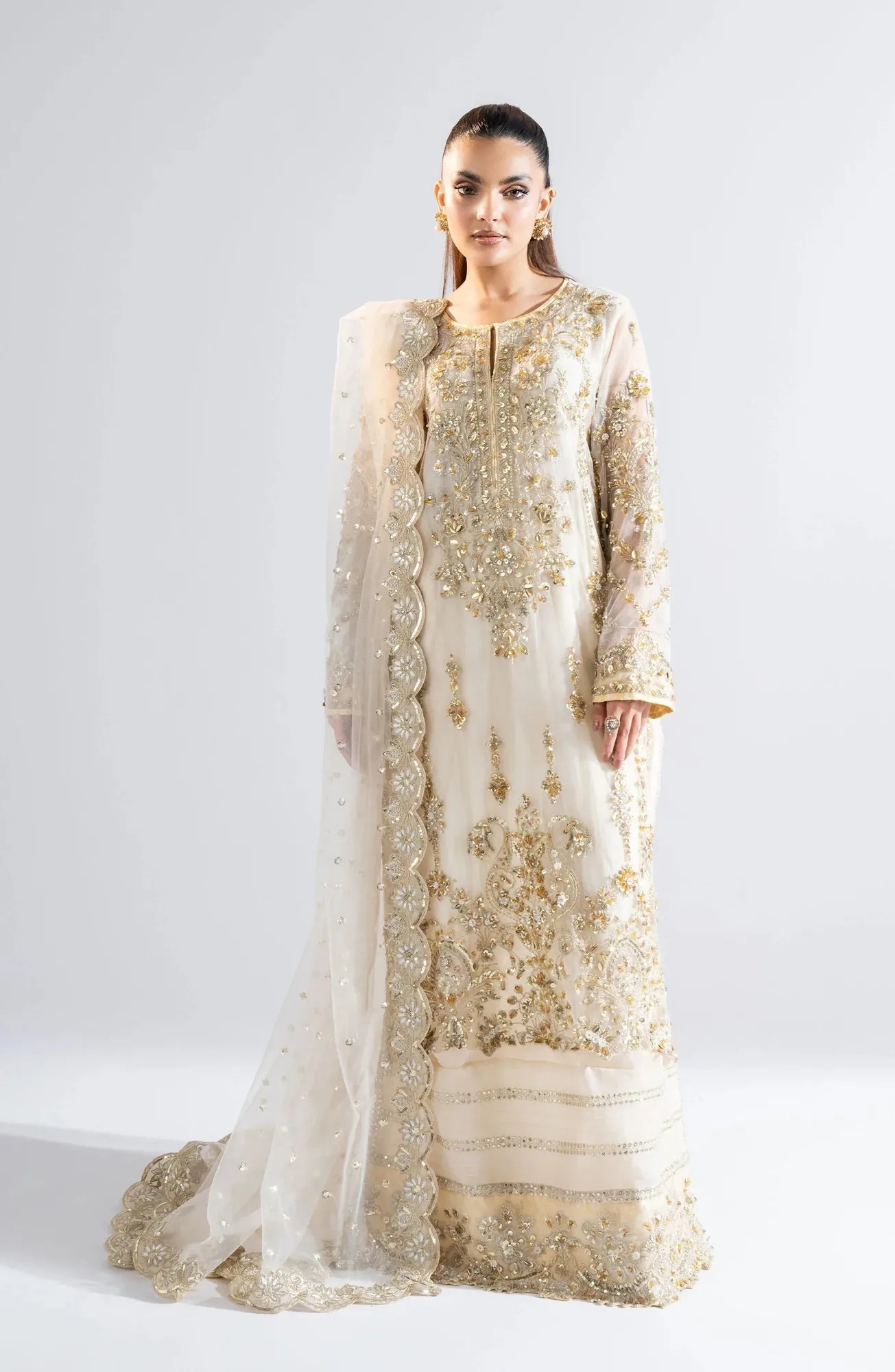 Maryum N Maria Riwayat Wedding Formals Cream Organza – view 1 – Poshaq
