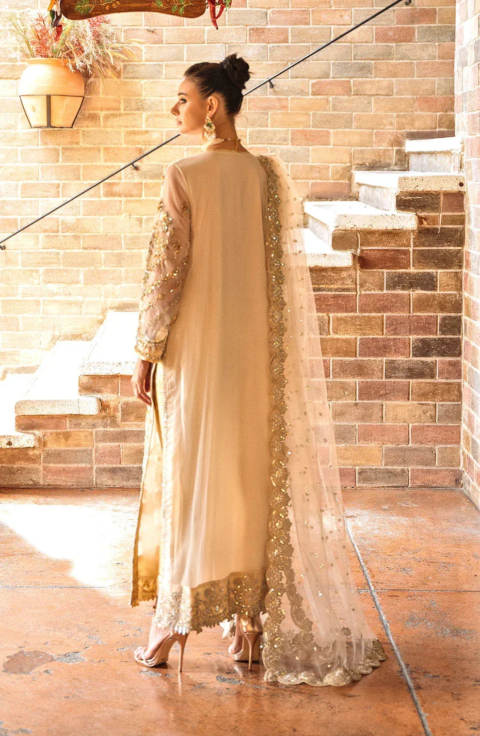 Maryum N Maria Riwayat Wedding Formals Cream Organza – view 2 – Poshaq