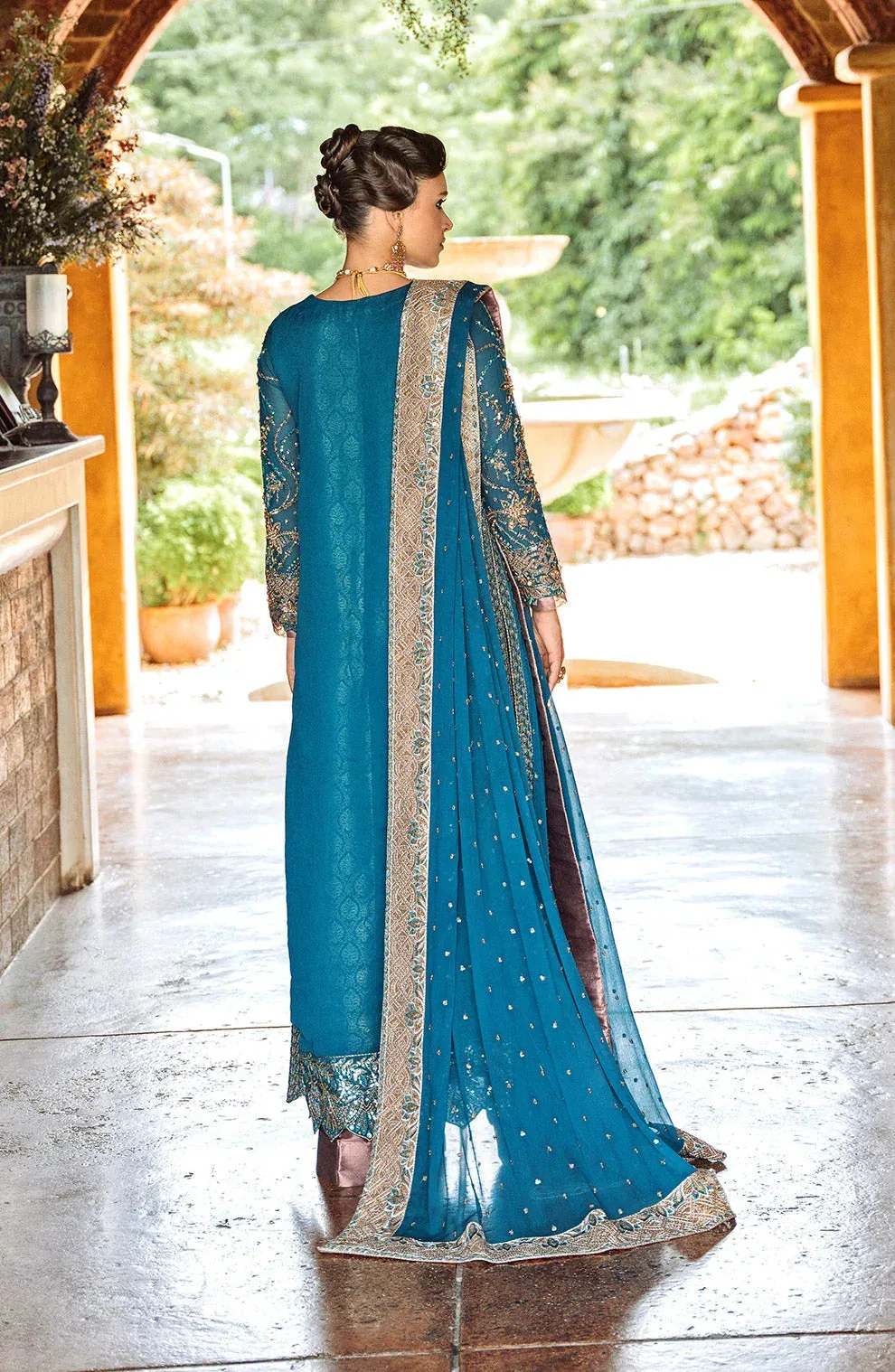 Maryum N Maria Riwayat Wedding Formals Blue Organza – view 2 – Poshaq