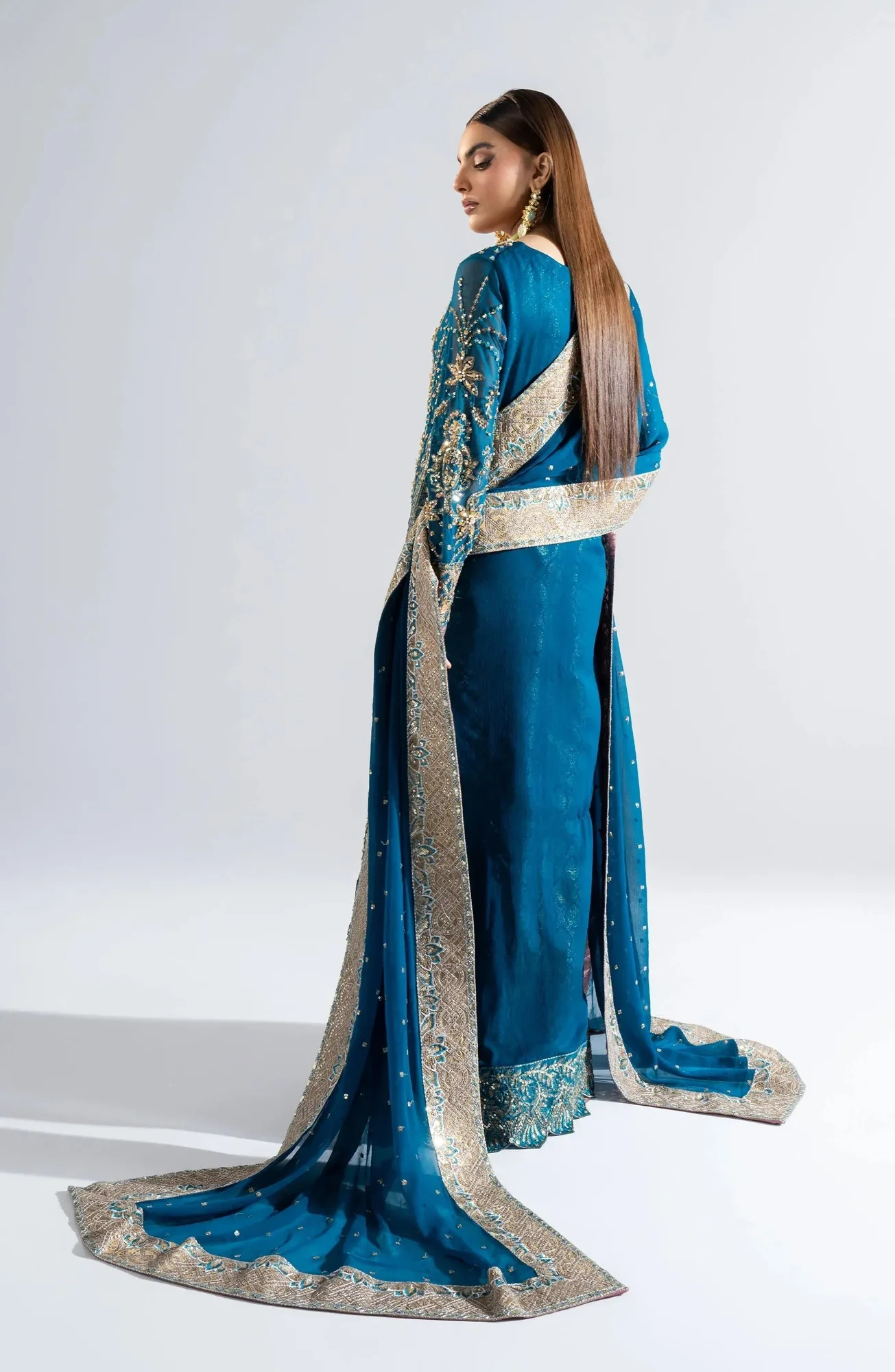 Maryum N Maria Riwayat Wedding Formals Blue Organza – view 4 – Poshaq