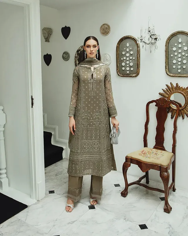 Maryum N Maria Freesia Ariya Formals Grey Organza – view 1 – Poshaq