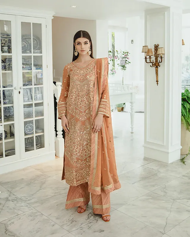 Maryum N Maria Freesia Ariya Formals Peach Organza – view 1 – Poshaq