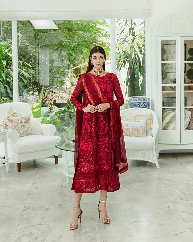 Maryum N Maria Freesia Ariya Formals Maroon Organza – view 1 – Poshaq