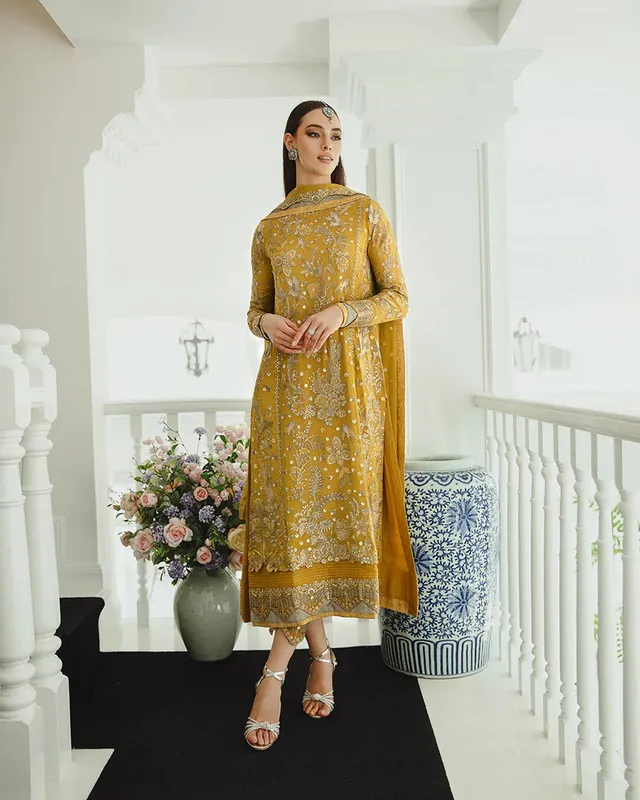 Maryum N Maria Freesia Ariya Formals Mustard Organza – view 1 – Poshaq