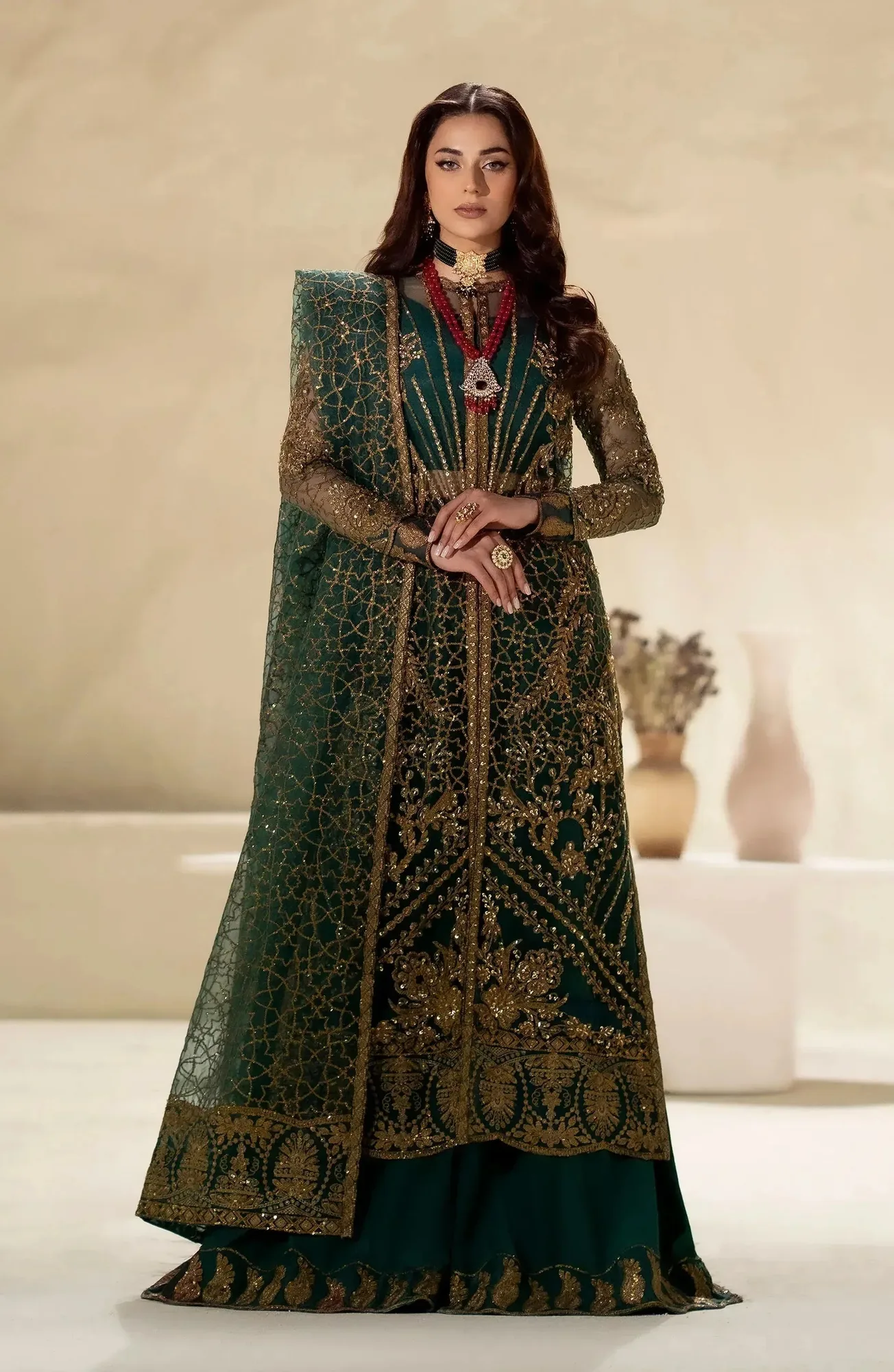 Maryum N Maria Luxury Formals Bottle Green Organza – view 1 – Poshaq