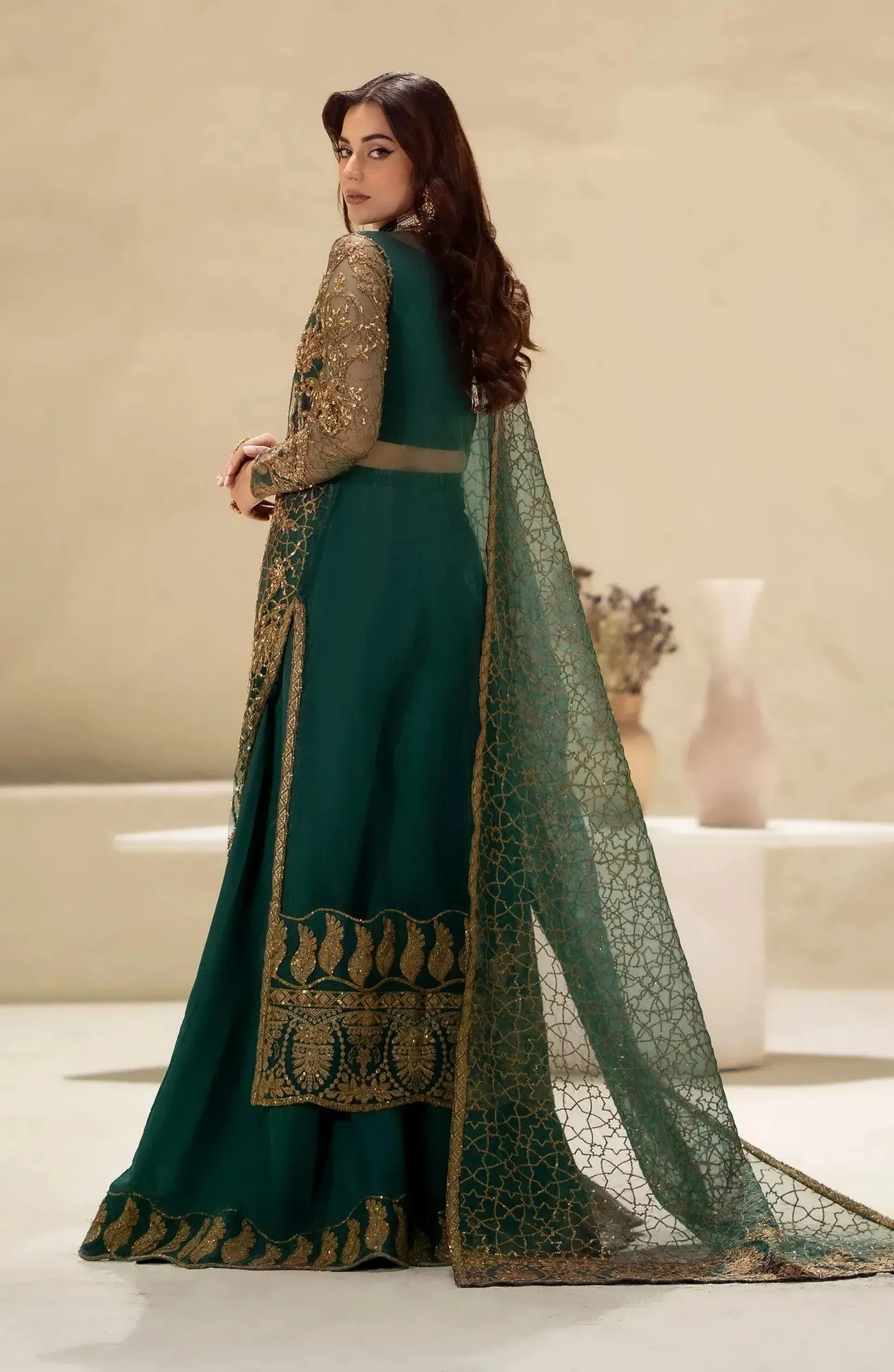 Maryum N Maria Luxury Formals Bottle Green Organza – view 2 – Poshaq
