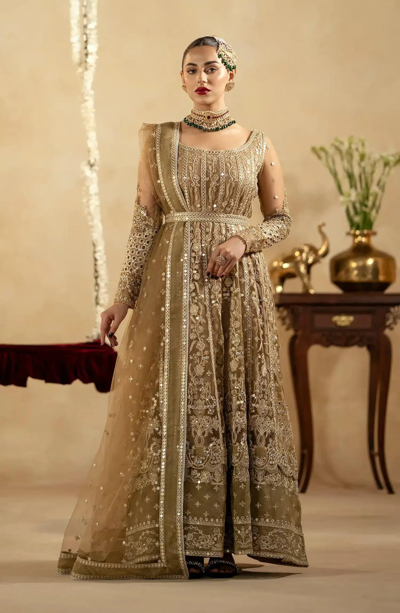 Maryum N Maria Zamani Beghum Formals 23 Beige Organza – view 1 – Poshaq