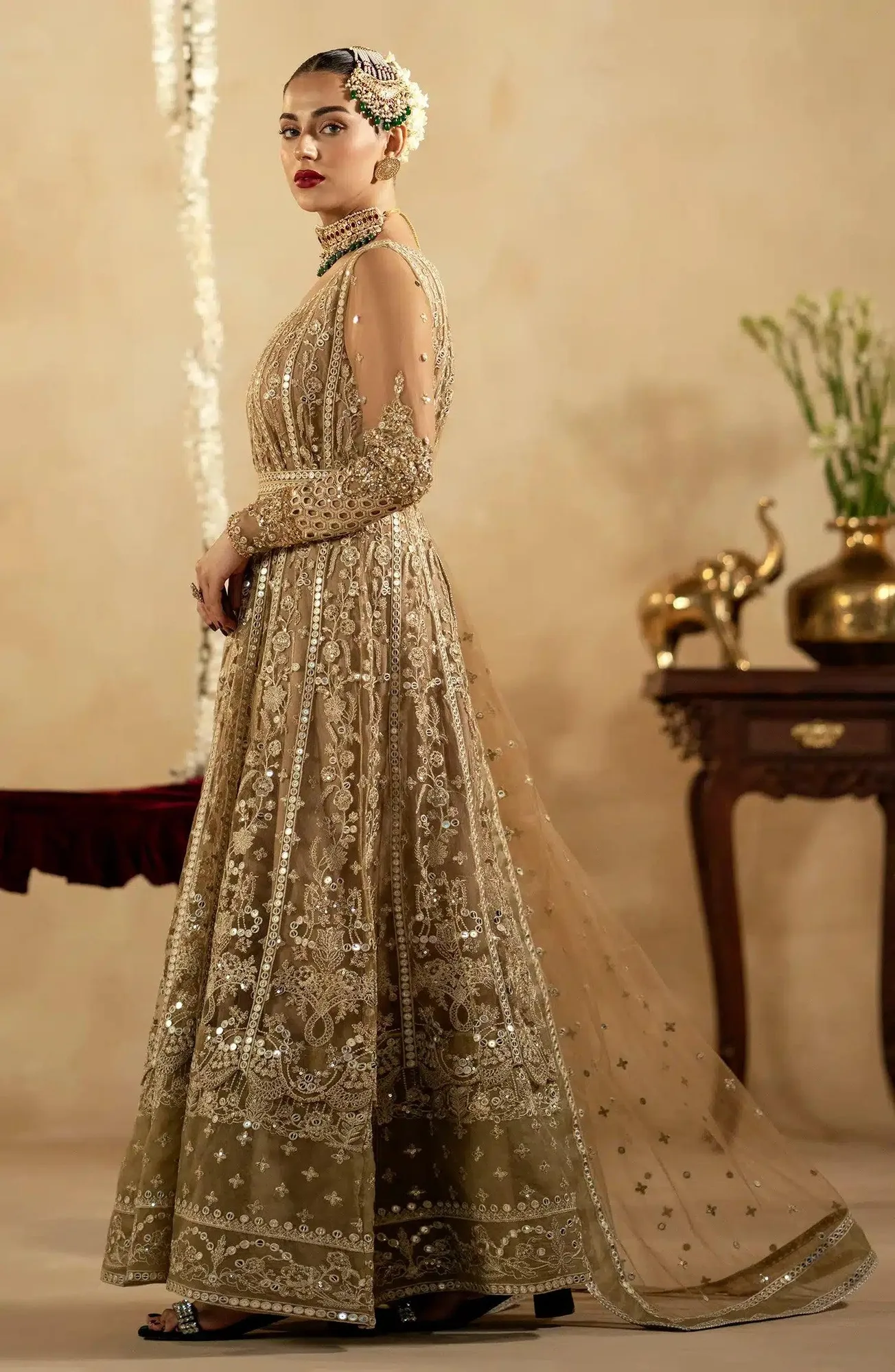 Maryum N Maria Zamani Beghum Formals 23 Beige Organza – view 2 – Poshaq