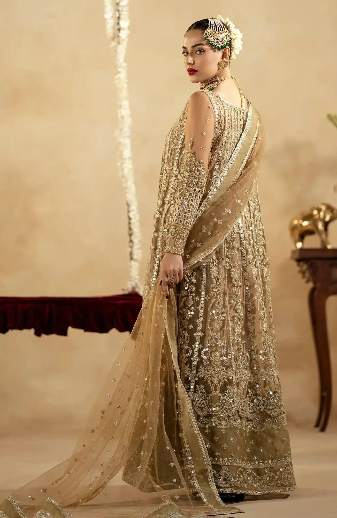 Maryum N Maria Zamani Beghum Formals 23 Beige Organza – view 4 – Poshaq