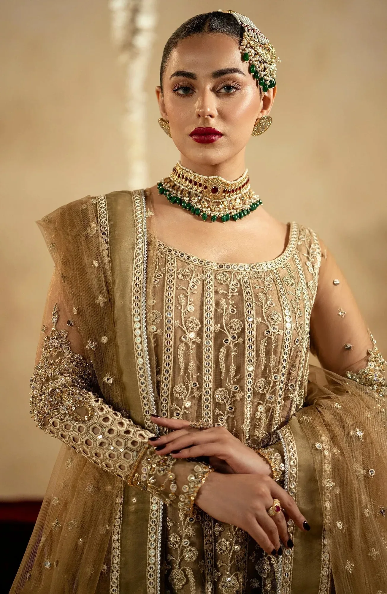 Maryum N Maria Zamani Beghum Formals 23 Beige Organza – view 5 – Poshaq