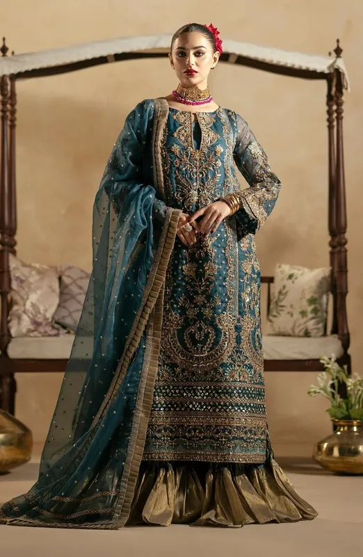 Maryum N Maria Zamani Beghum Formals 23 Teal Organza – view 1 – Poshaq