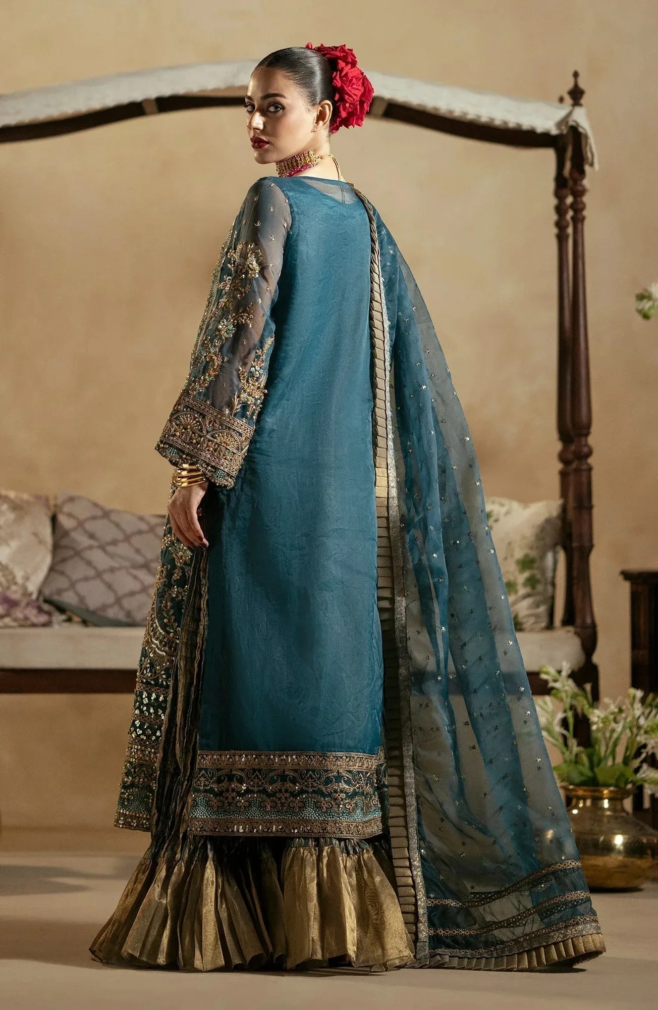 Maryum N Maria Zamani Beghum Formals 23 Teal Organza – view 2 – Poshaq
