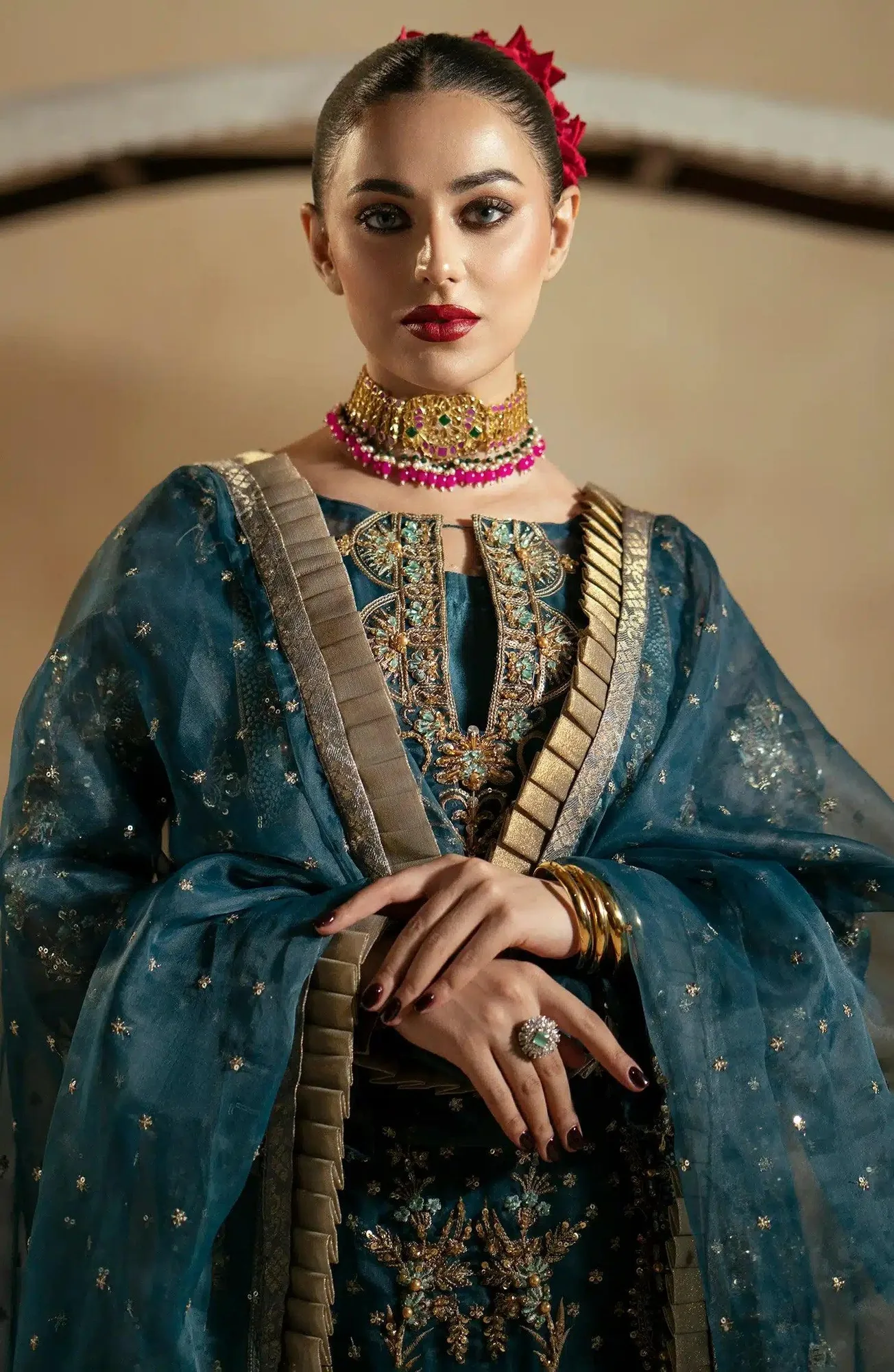 Maryum N Maria Zamani Beghum Formals 23 Teal Organza – view 3 – Poshaq