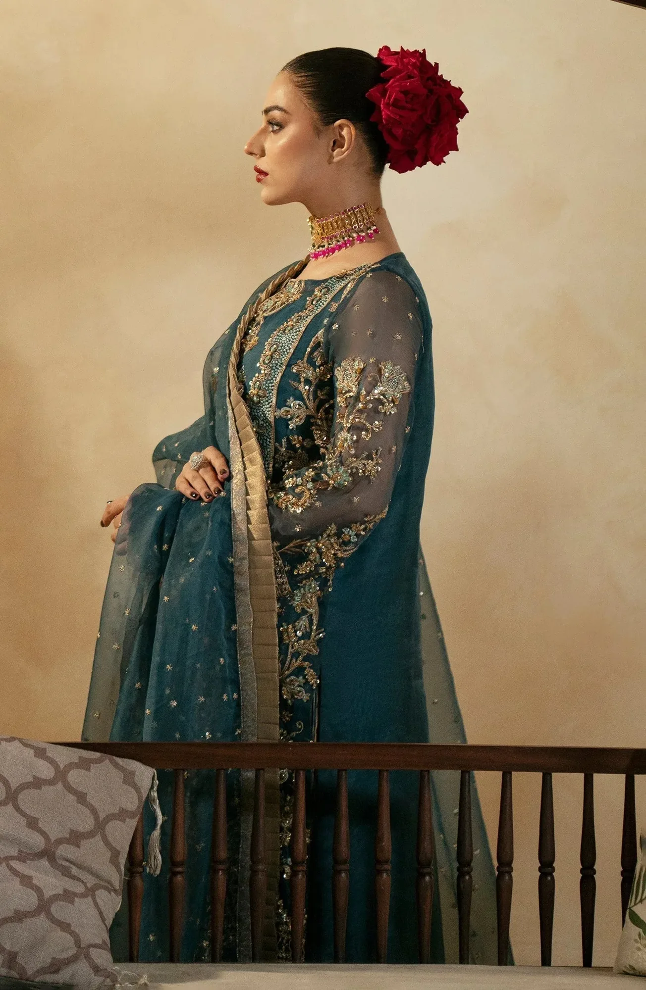 Maryum N Maria Zamani Beghum Formals 23 Teal Organza – view 5 – Poshaq