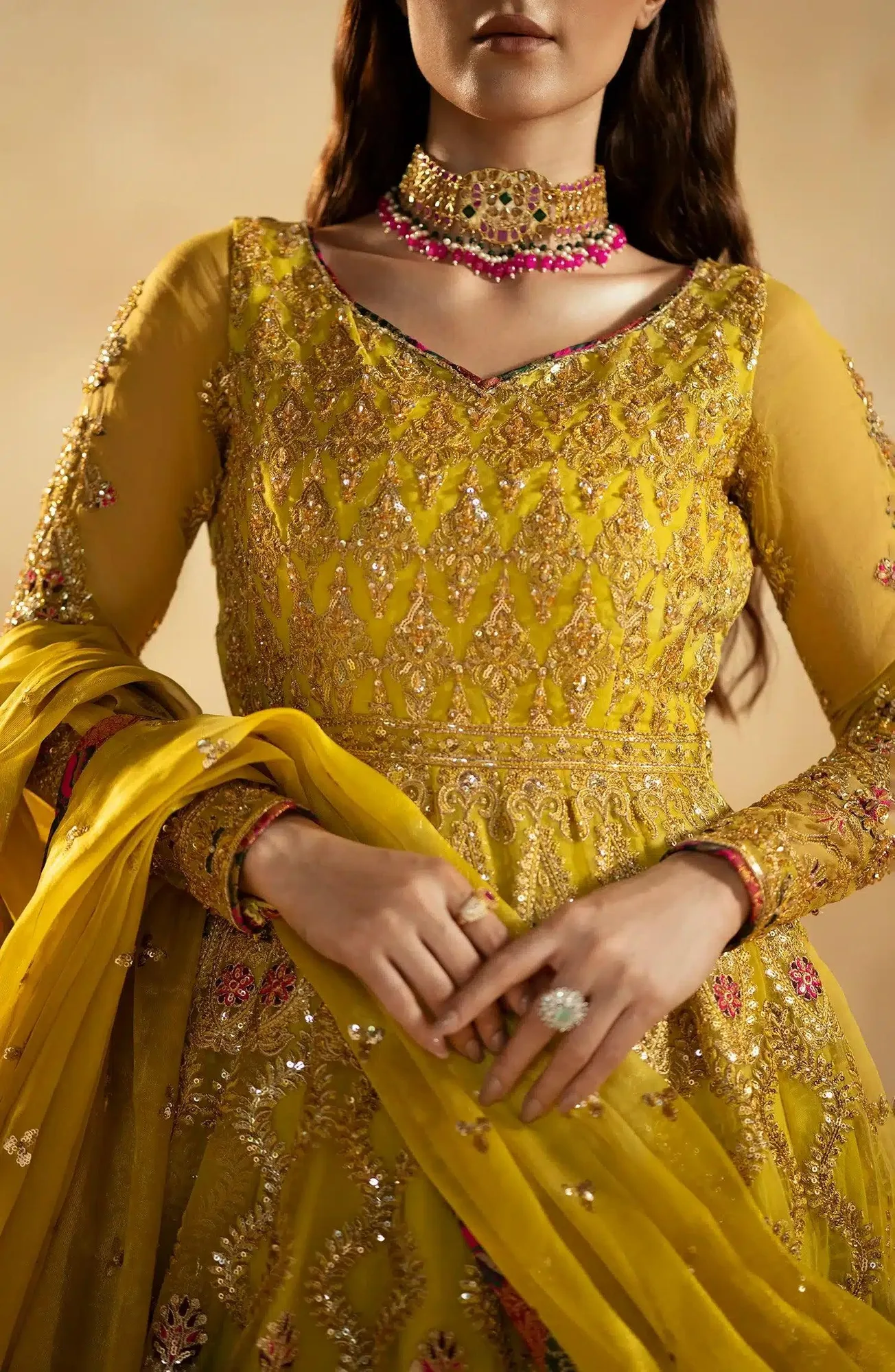 Maryum N Maria Zamani Beghum Formals 23 Mustard Organza – view 3 – Poshaq