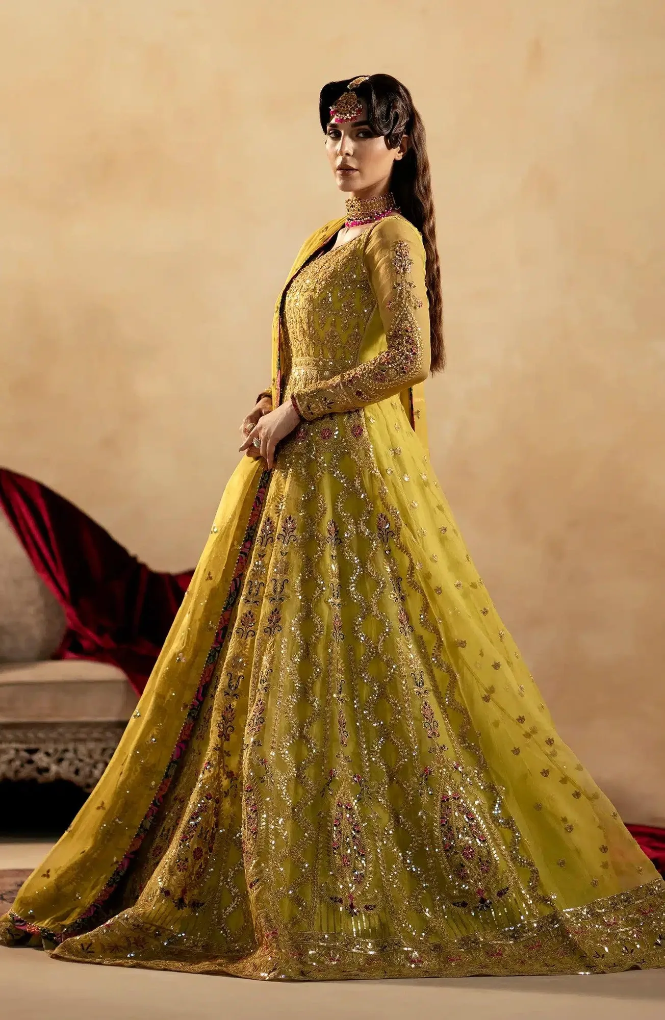 Maryum N Maria Zamani Beghum Formals 23 Mustard Organza – view 4 – Poshaq