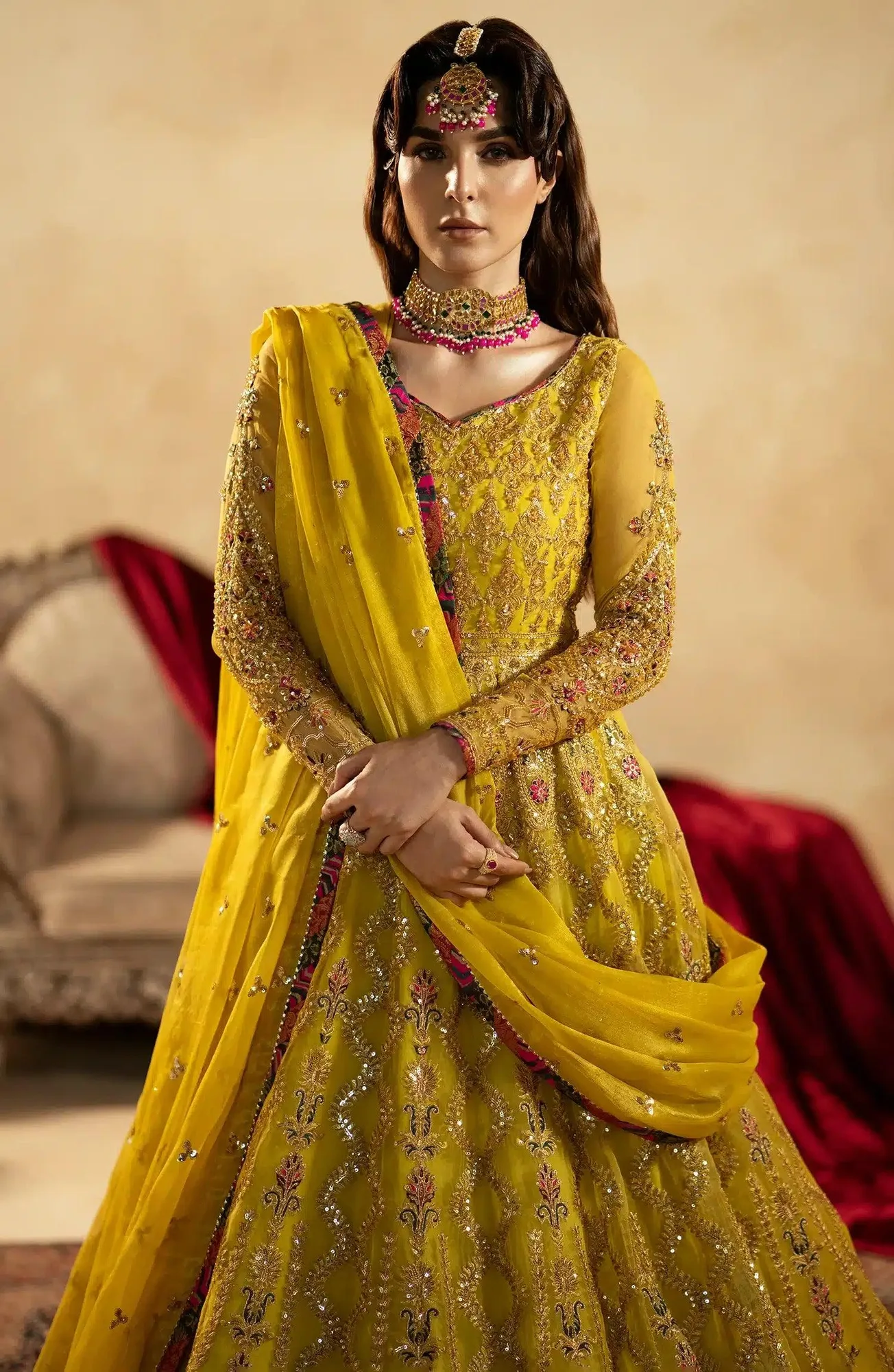 Maryum N Maria Zamani Beghum Formals 23 Mustard Organza – view 5 – Poshaq