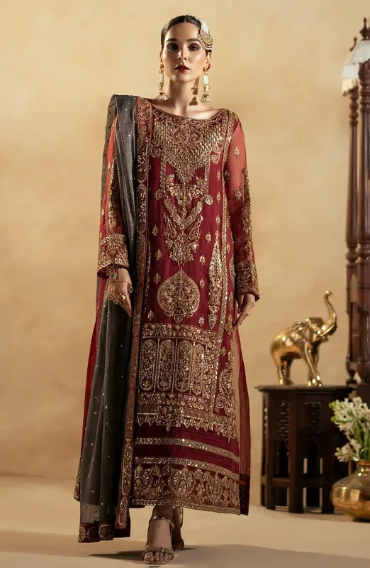 Maryum N Maria Zamani Beghum Formals 23 Red Organza – view 1 – Poshaq