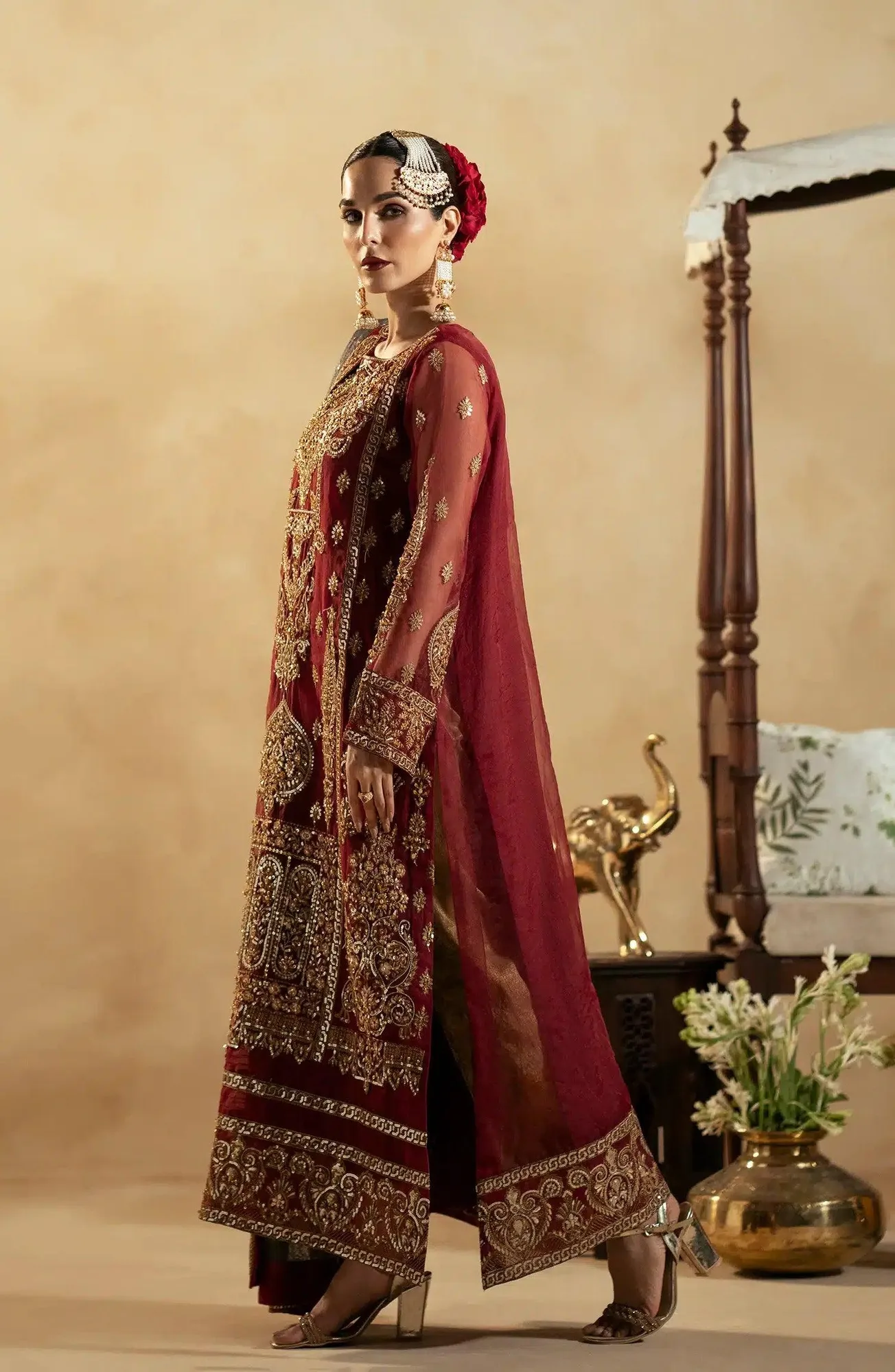 Maryum N Maria Zamani Beghum Formals 23 Red Organza – view 2 – Poshaq