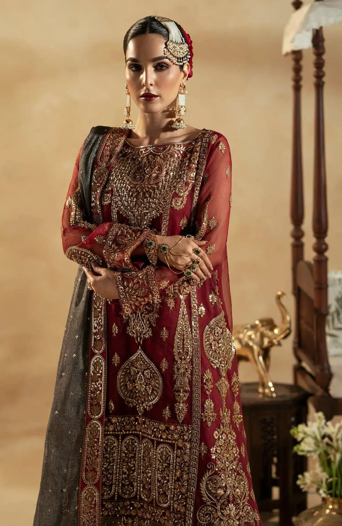 Maryum N Maria Zamani Beghum Formals 23 Red Organza – view 4 – Poshaq