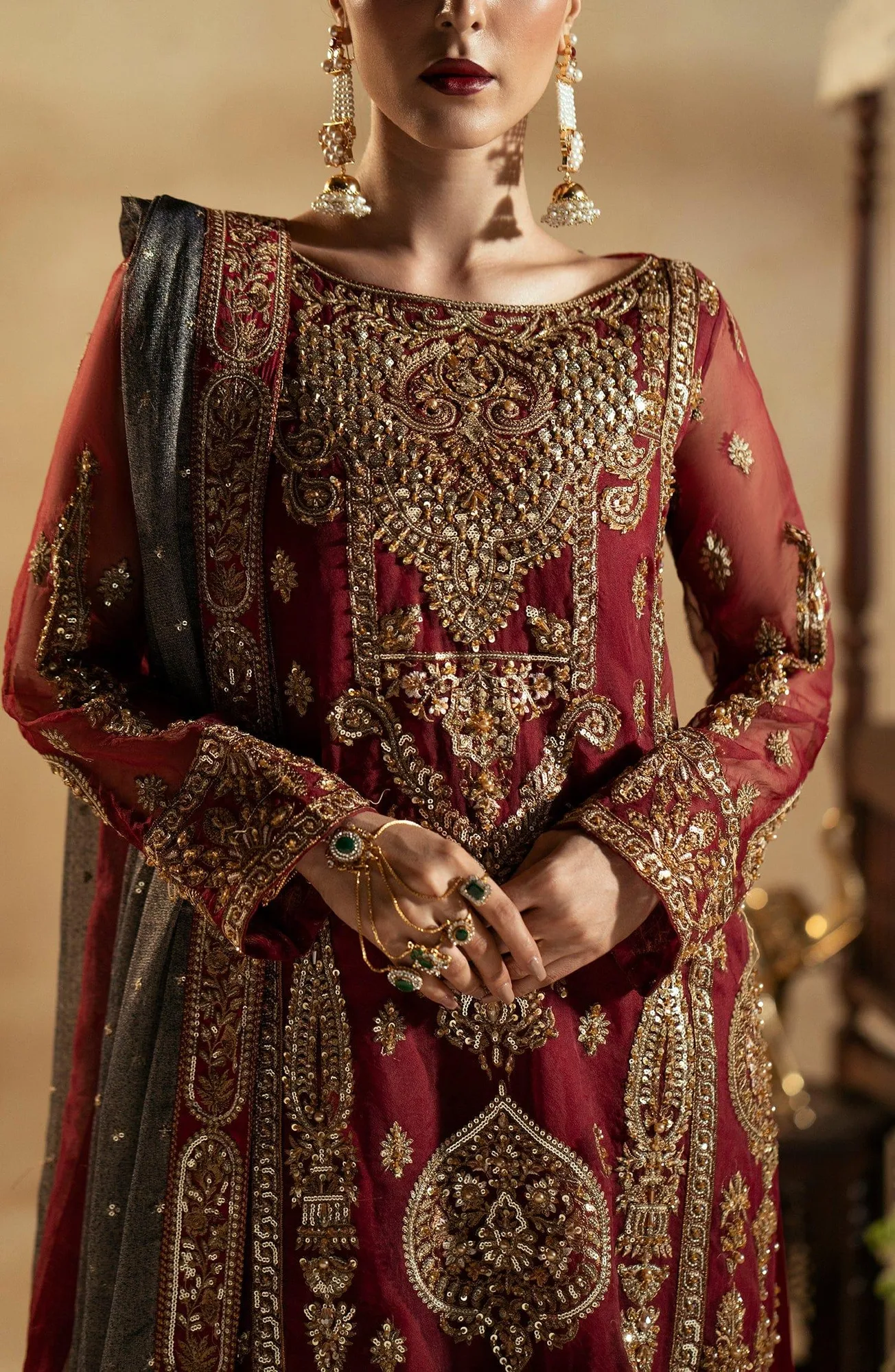 Maryum N Maria Zamani Beghum Formals 23 Red Organza – view 5 – Poshaq