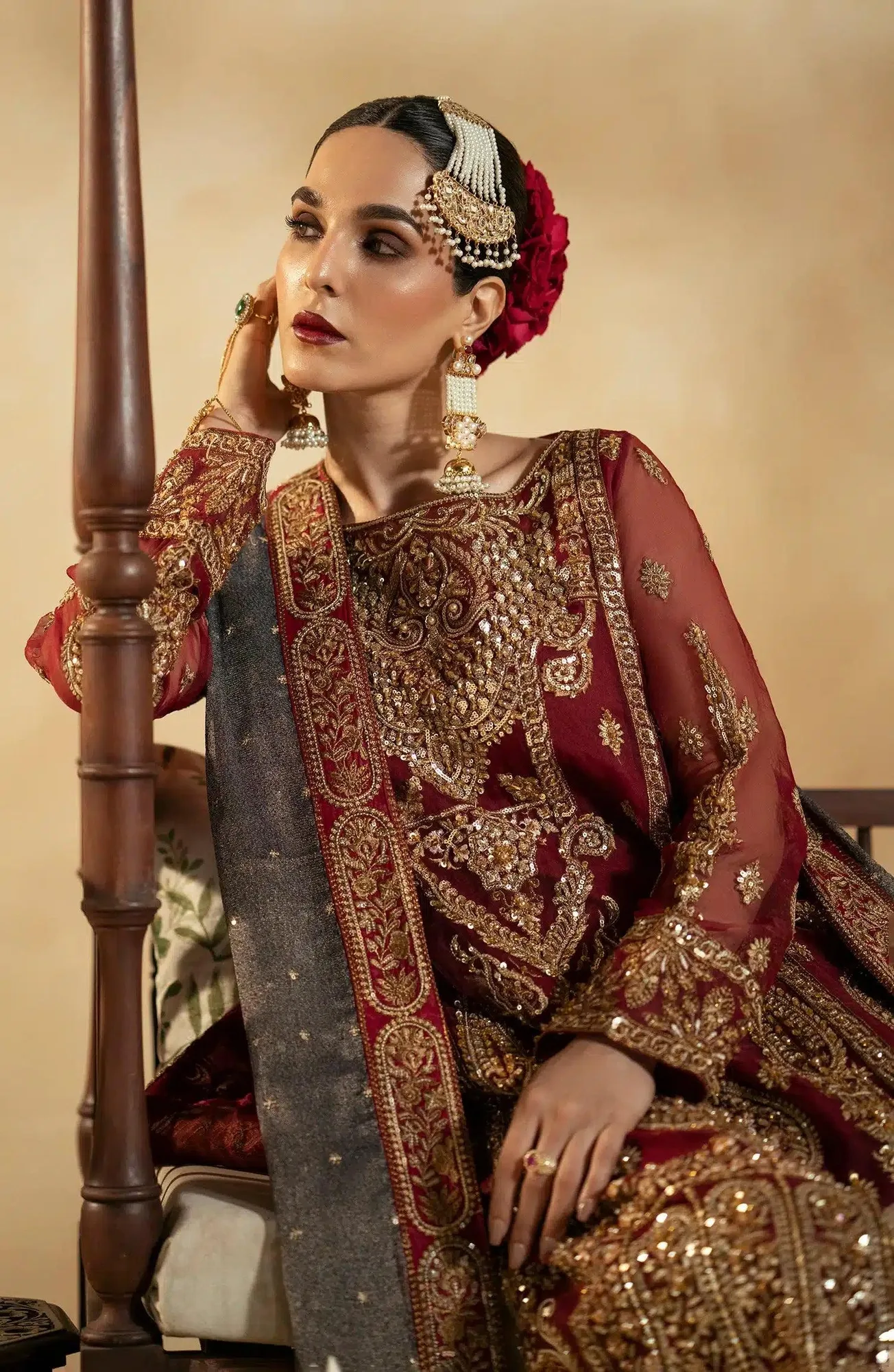 Maryum N Maria Zamani Beghum Formals 23 Red Organza – view 6 – Poshaq