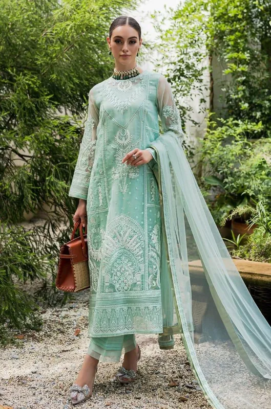 Maryum N Maria Sorina Luxury Chiffon 23 Sea Green Organza – view 1 – Poshaq
