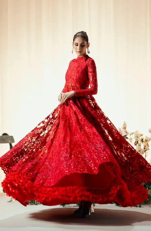 Maryum N Maria Alaia Wedding Formals Red Organza – view 1 – Poshaq