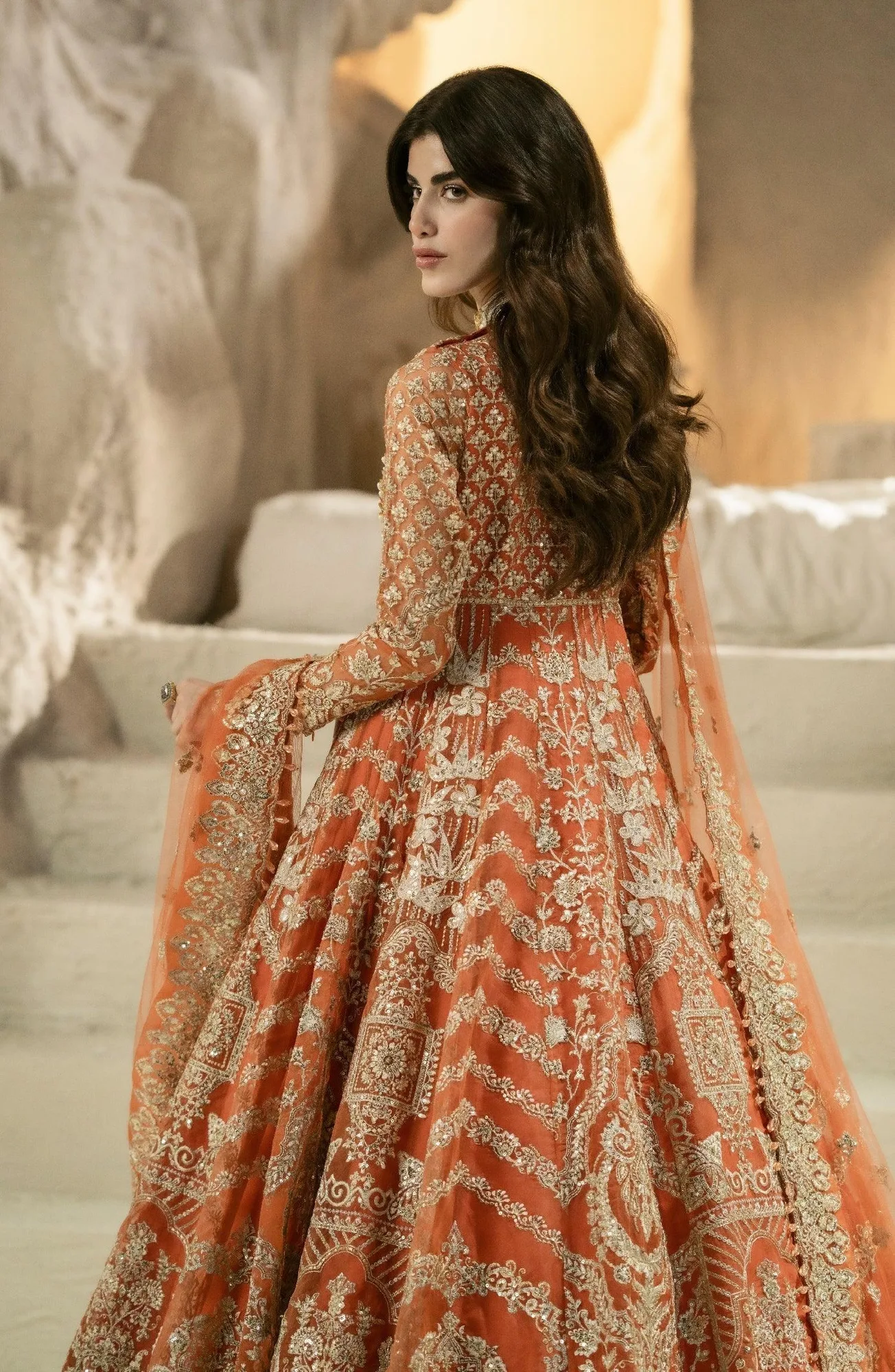 Maryum N Maria Mehr o Maah Bridals Rust Organza – view 2 – Poshaq