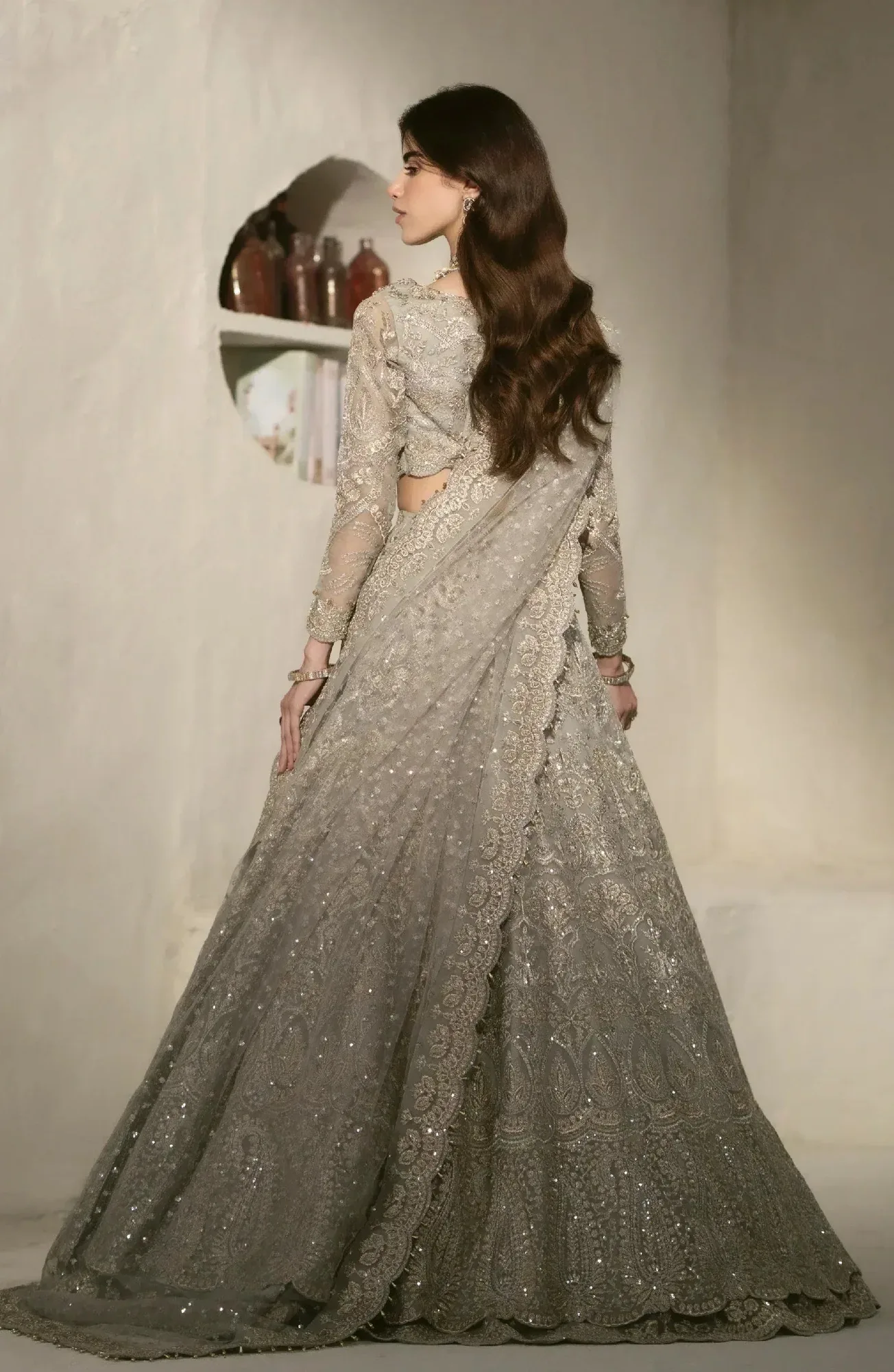 Maryum N Maria Mehr o Maah Bridals Grey Organza – view 2 – Poshaq
