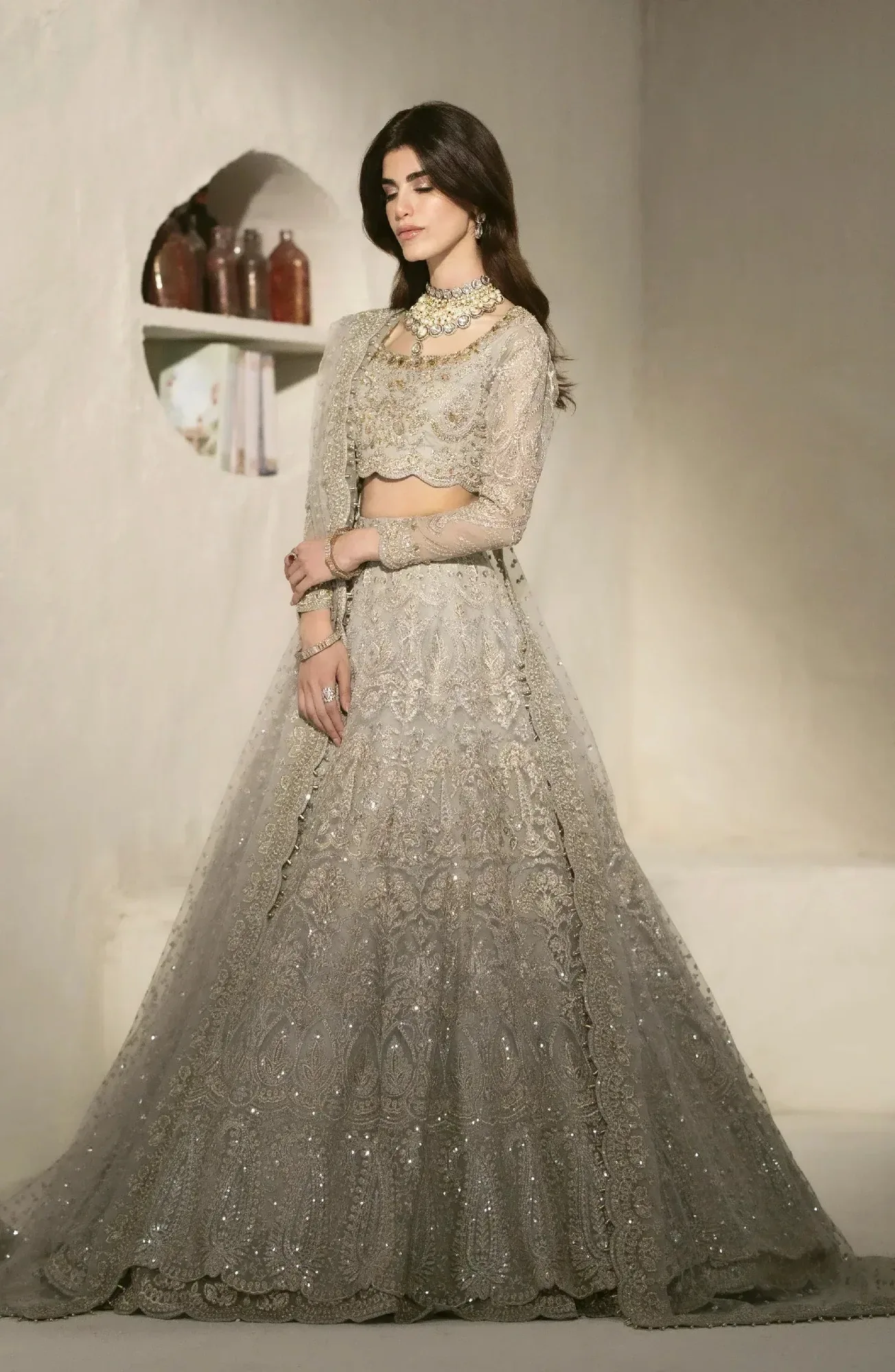 Maryum N Maria Mehr o Maah Bridals Grey Organza – view 3 – Poshaq