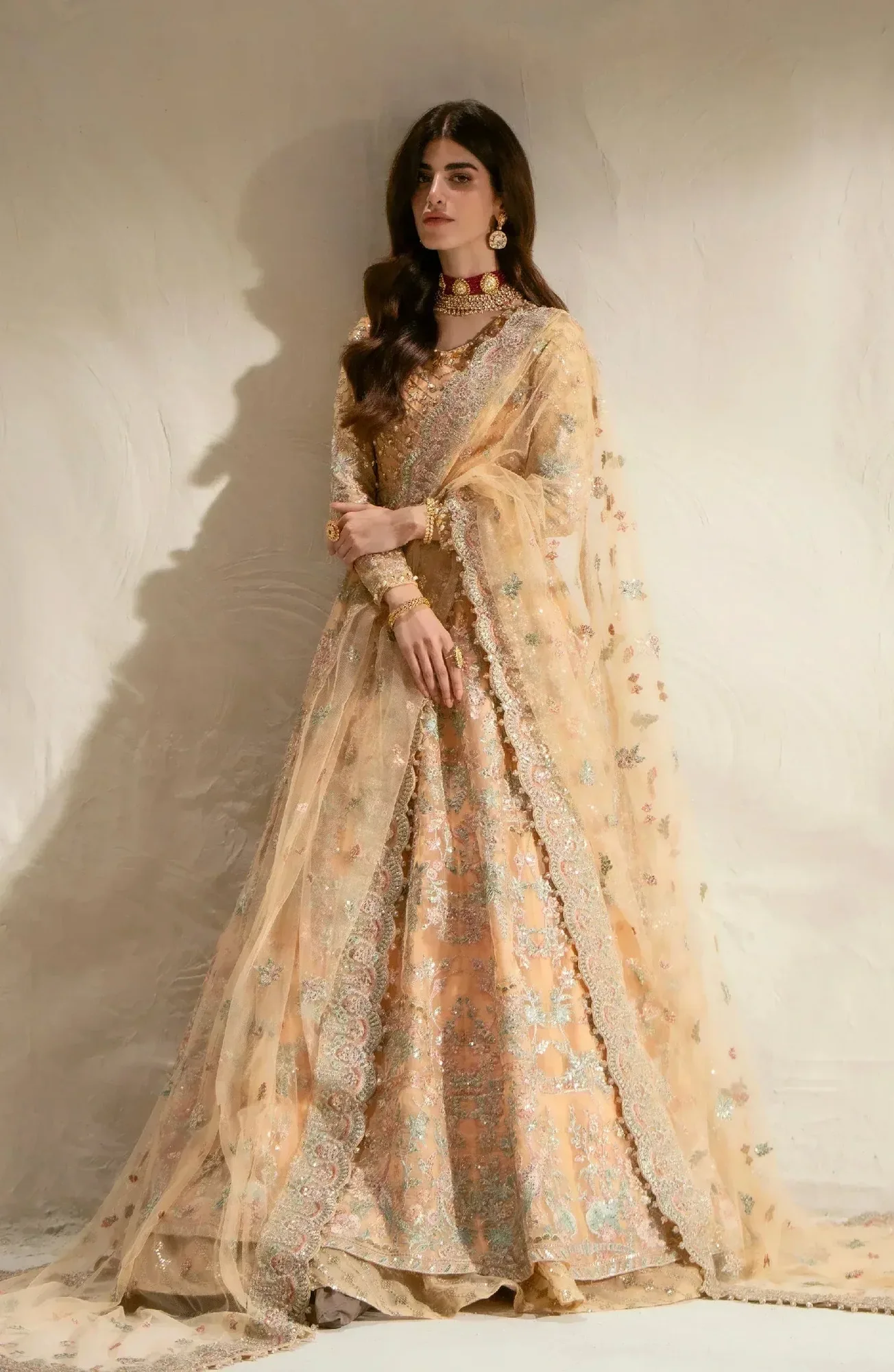 Maryum N Maria Mehr o Maah Bridals Peach Organza – view 1 – Poshaq