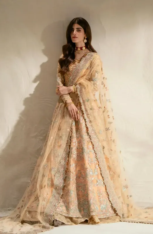 Maryum N Maria Mehr o Maah Bridals Peach Organza – view 1 – Poshaq