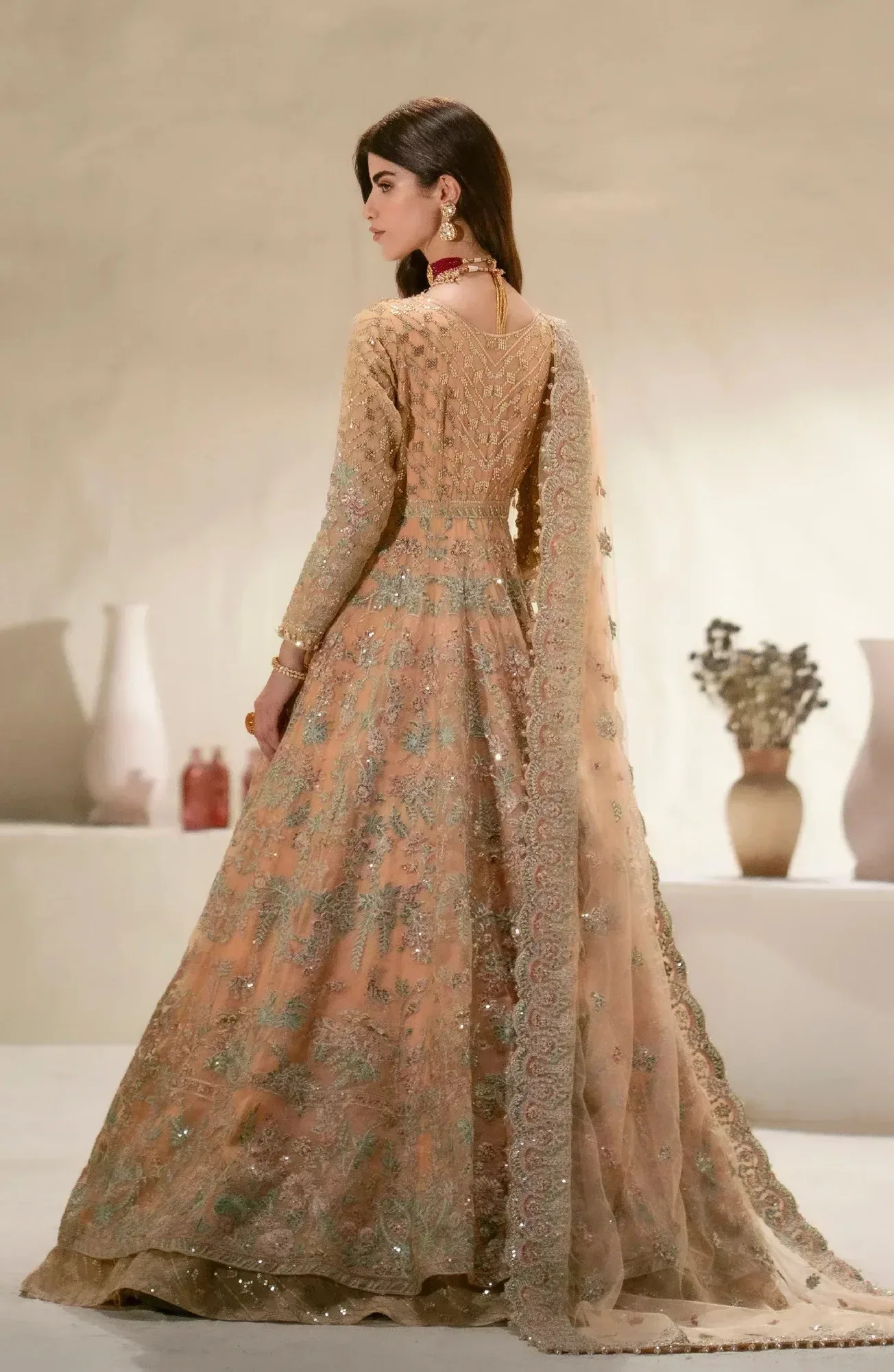 Maryum N Maria Mehr o Maah Bridals Peach Organza – view 3 – Poshaq