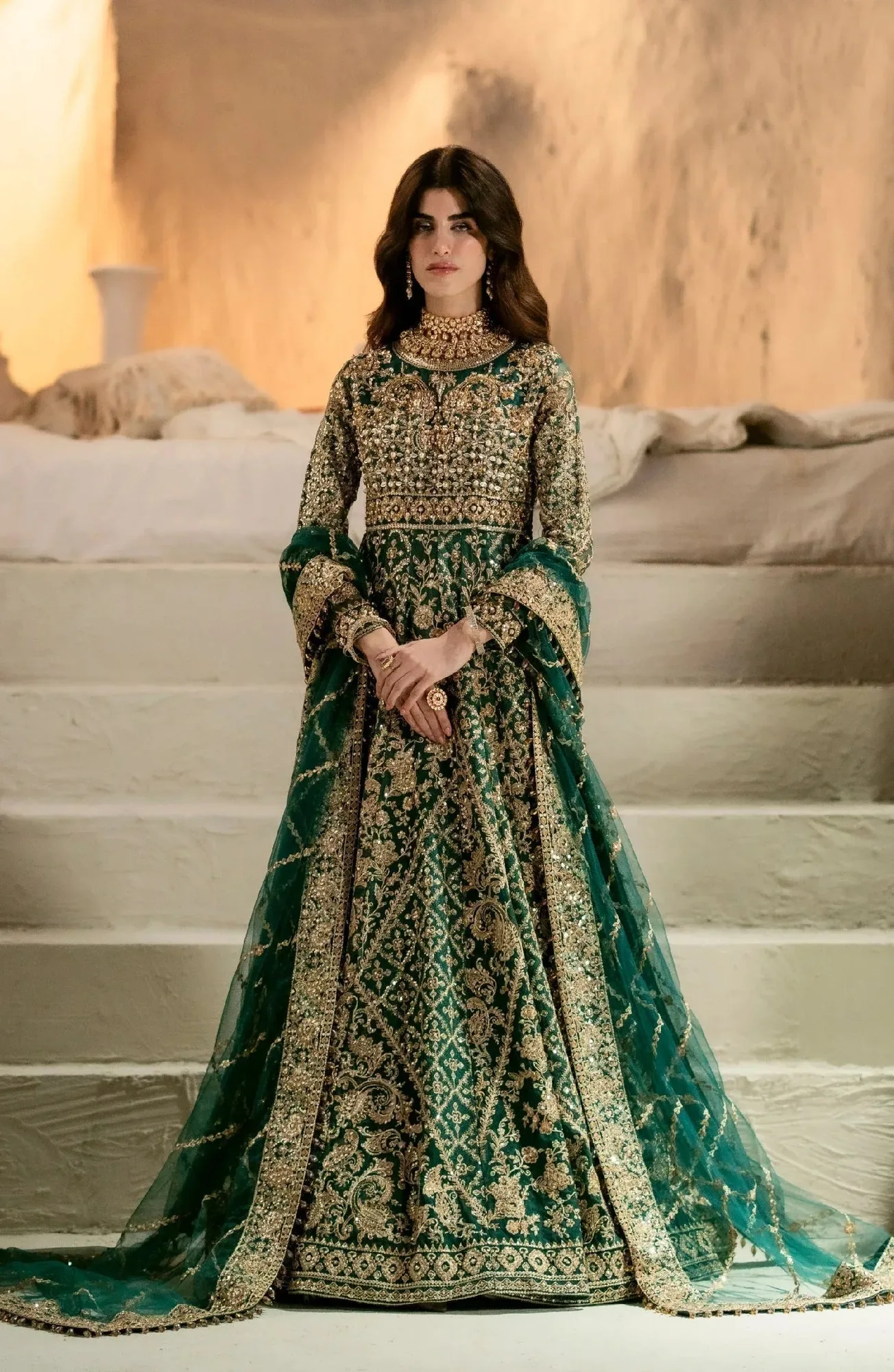 Maryum N Maria Mehr o Maah Bridals Green Organza – view 1 – Poshaq