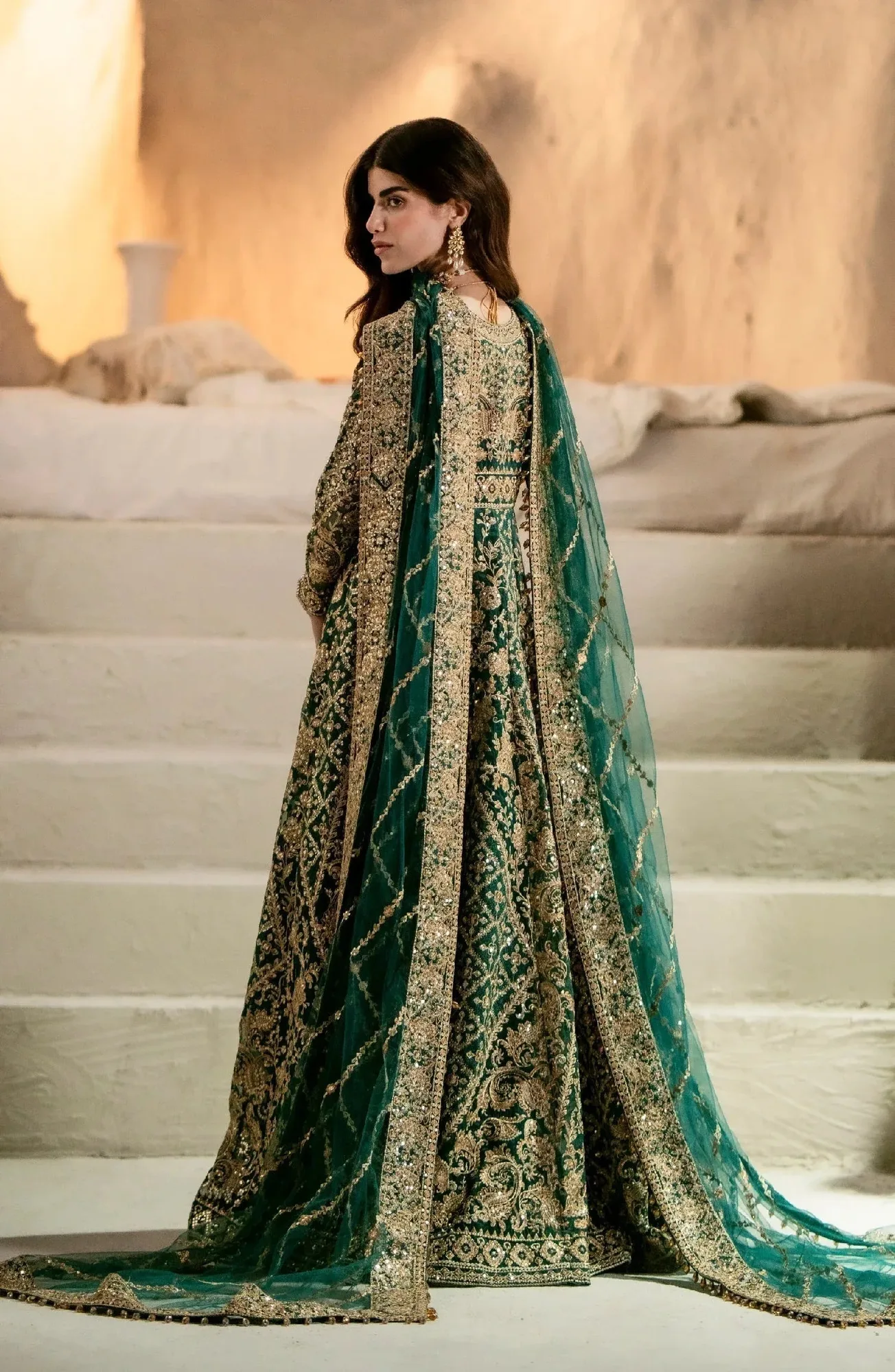 Maryum N Maria Mehr o Maah Bridals Green Organza – view 2 – Poshaq