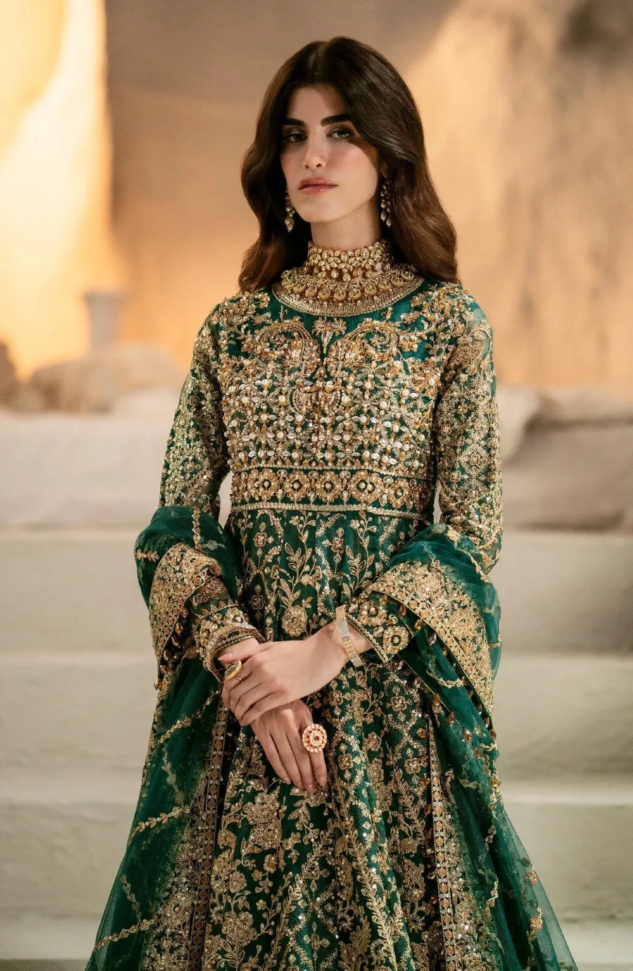 Maryum N Maria Mehr o Maah Bridals Green Organza – view 3 – Poshaq