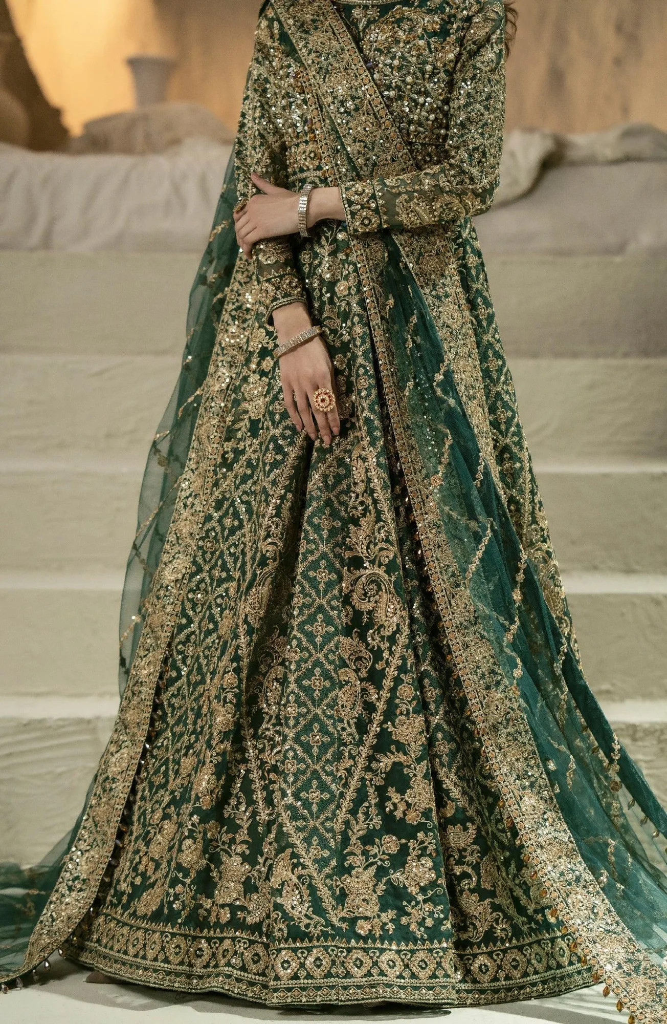 Maryum N Maria Mehr o Maah Bridals Green Organza – view 4 – Poshaq