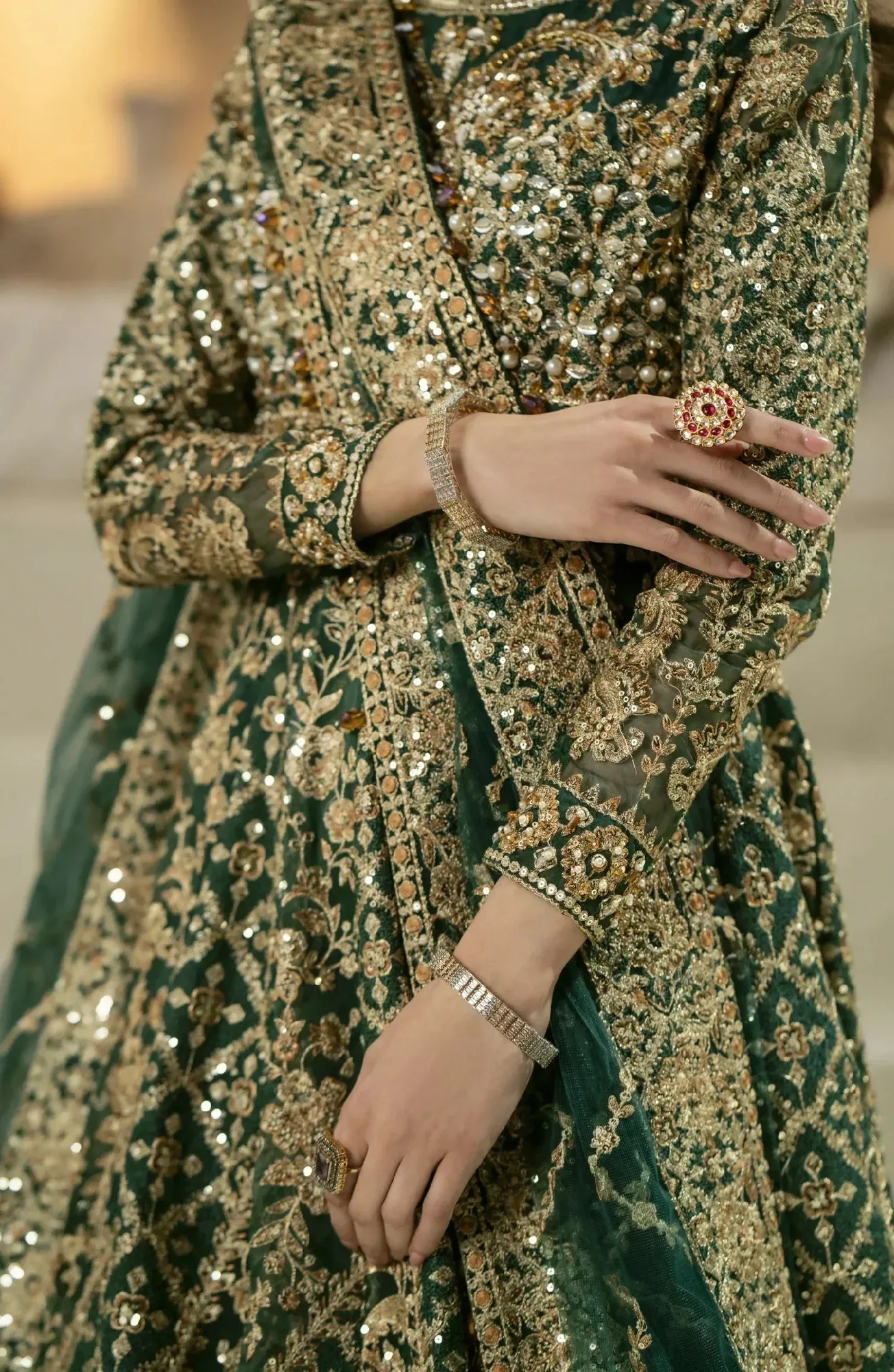 Maryum N Maria Mehr o Maah Bridals Green Organza – view 5 – Poshaq