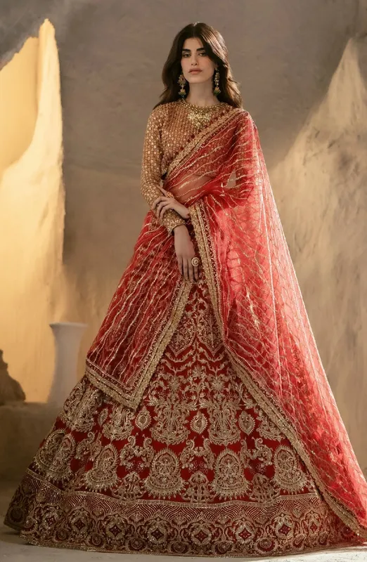 Maryum N Maria Mehr o Maah Bridals Red Organza – view 1 – Poshaq