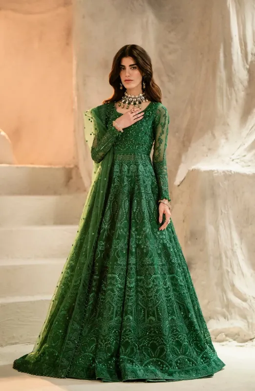 Maryum N Maria Mehr o Maah Bridals Bottle Green Organza – view 1 – Poshaq